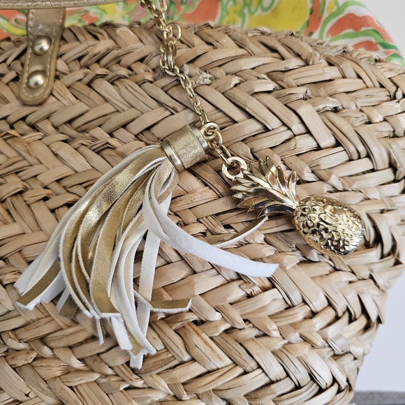 Lilly Pulitzer Straw Large Gold Strap Tote Lined - Picture 6 of 11